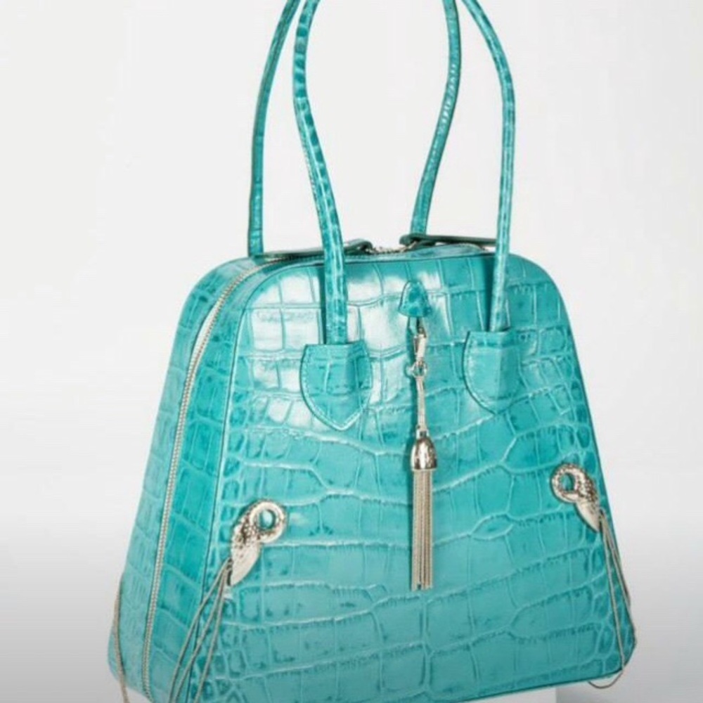 Turquoise Pavoni Beth Bag in Calf Croc Leather NEW